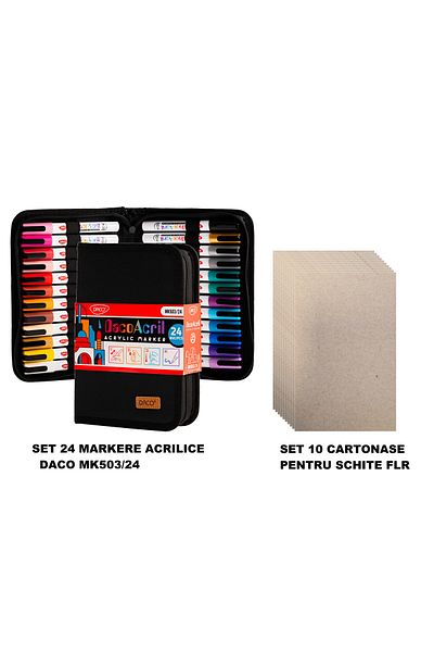 daço Acrylic markers 24 colors/set, DACO, with water-based paint + 10 FLR sketch cards