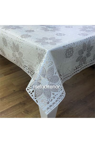 TNR Meiwa Transparent Overlay Lace Embroidery Daffodil Flower Motif Thick Luxury Pvc Oilcloth Table Cloth