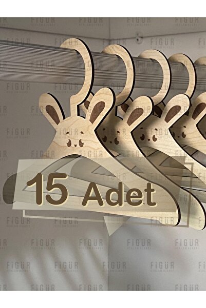 medyarella 🧸 Ahşap Tavşan Figürlü Çocuk Askısı | 3mm Mdf | 15 Adet