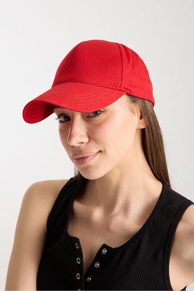 Moda Days Women's Red Basic Adjustable Baseball Cap with Velcro Back
