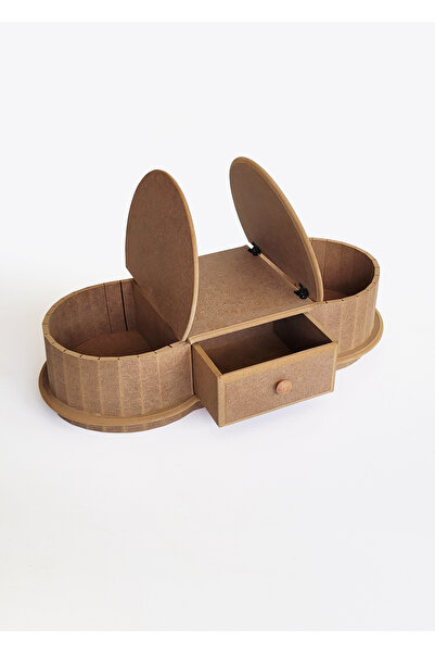 Ahşap Ham Mdf, Boyanabilir, Yanları yuvarlak kapaklı, çekmeceli dekoratif kutu