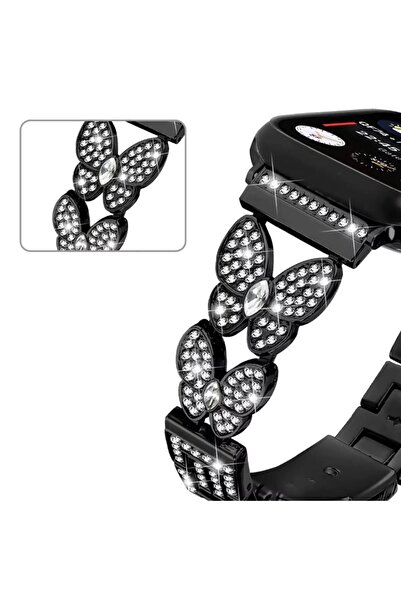 REDz Accessories Κρυστάλλινο λουράκι πεταλούδας για Apple Watch με σχέδιο στρας, μεταλλικό, μαύρο - 38/40/41 mm