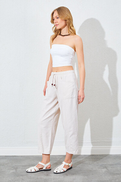 Manche Square Pocket Front Stitched Relaxed Cut Trousers - Stone |   Mks66133...