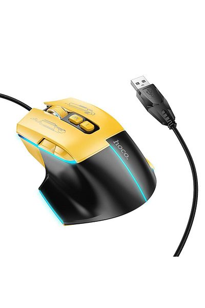 REDz Accessories Wired Gaming Mouse, 1200-3600dpi, 7 Buttons, Hoco Gm31, Usb-a, Black/yellow