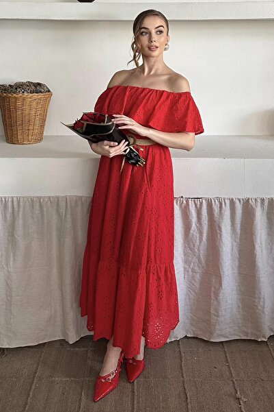 Elbee Fashion Woman Elastic shoulder brode dress