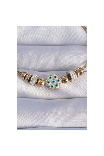maarketim 316L Steel Gold Color Zircon Stone Evil Eye Flower Design Bracelet