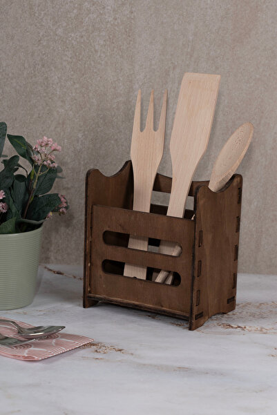 ahşaptandunyalar Rustik Kahverengi Ahşap Kaşıklık – Organizer