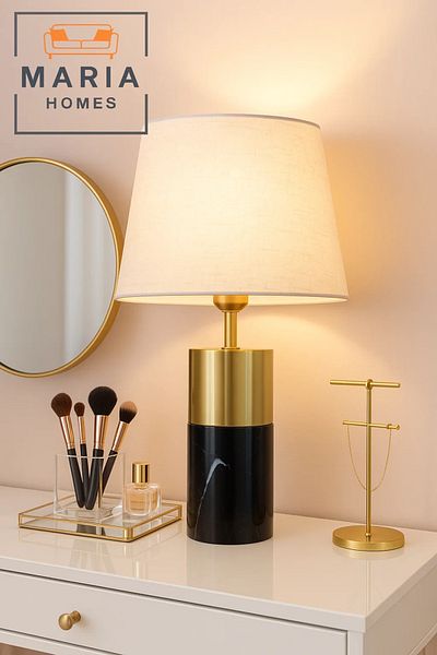 MARIA HOMES Black Marble and Gold Accent Table Lamp