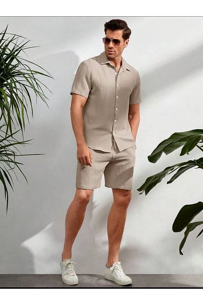DWN WEAR Σετ σορτς ανδρικό πουκάμισο Bürümcük Crinkle Summer Lycra