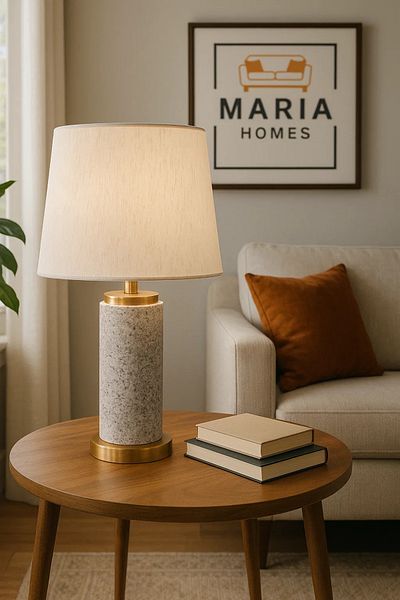 MARIA HOMES Granite-Textured Table Lamp with Gold Accents