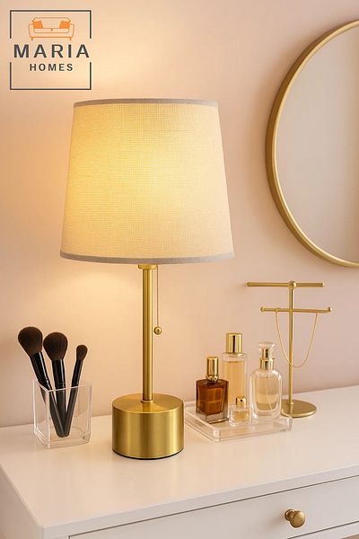MARIA HOMES Brushed Gold Table Lamp with Fabric Shade
