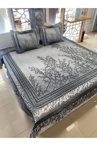 Sudemhome King Size Double Dowry Bedspread and Pillowcase Set September Gray 250*260 cm