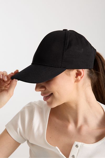 Moda Days Women's Black Basic Adjustable Baseball Cap with Velcro Back