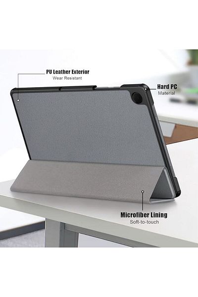 REDz Accessories Shockproof Protective Case For Samsung Galaxy Tab A9 Plus, Leather Look, Foldable, Gray