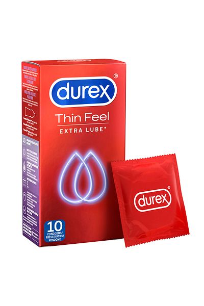 Durex Ultra Thin Condoms with Extra Lubrication, Durex Thin Feel Extra Lube, 10 pieces