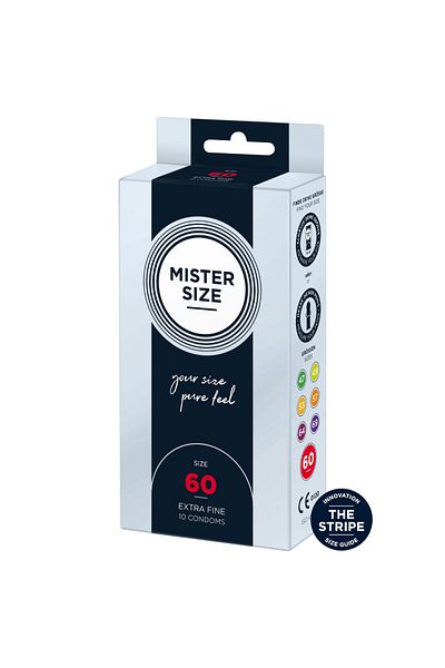 Mister Size Extra Fine Condoms, Perfectly Adapted, Maximum Comfort and Protection, Mister Size 60, 10 pieces