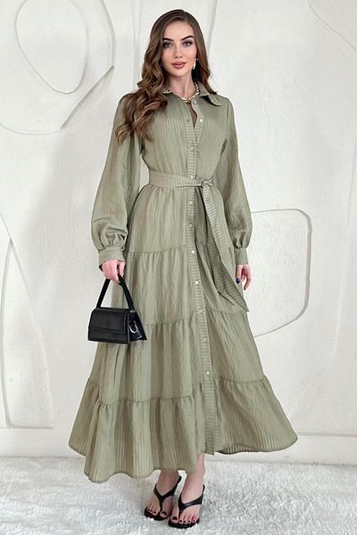 Elbee Fashion Woman Rochie lungă cu dungi Jacquard modal