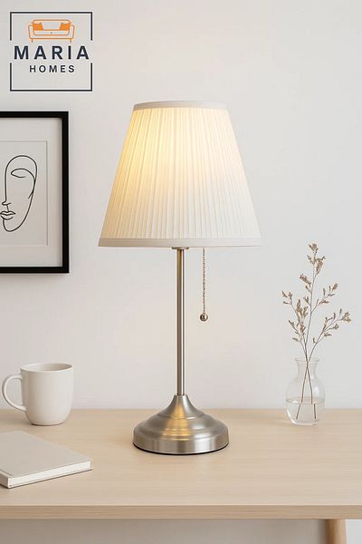 MARIA HOMES Classic Metal Table Lamp with Pleated Shade – Ideal for Bedroom or Hallway