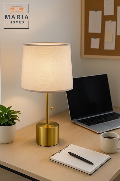 MARIA HOMES Brushed Gold Table Lamp with Fabric Shade