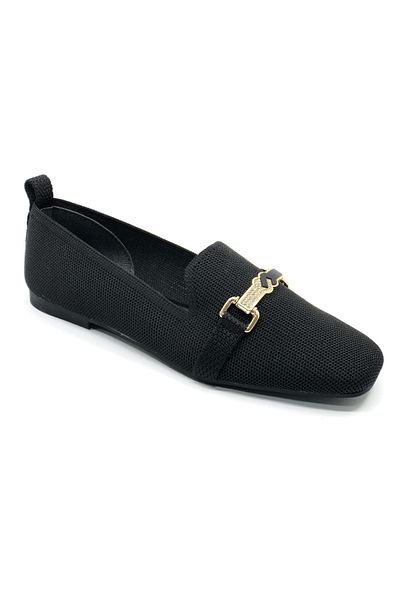 Kocamanlar Ayakkabı Feles Tiriko Blunt Toe Buckle Detailed Women's Ballerina Shoes Black
