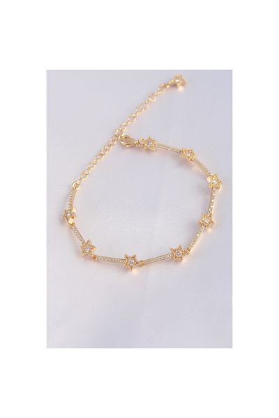 maarketim Vip Series Brass Zircon Stone Gold Color Halley Model Bracelet