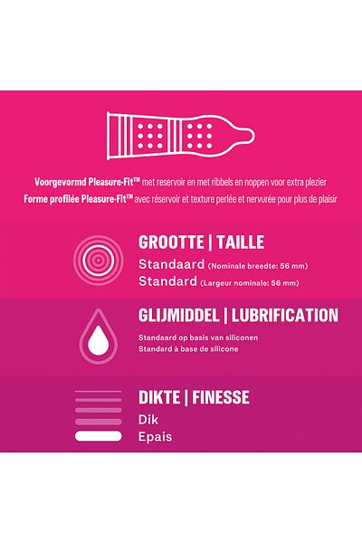Durex Prezervative Durex Pleasure Me, cu Nervuri si Perle pentru o Placere Intensificata, 10 Bucati