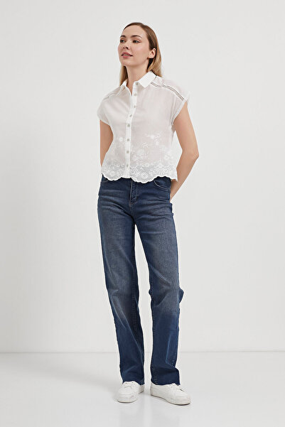 Arma Life Women's Patterned Summer Short Sleeve White Short Shirt