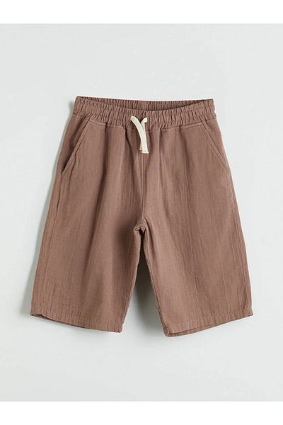 LC Waikiki Lcw Kids Brown Elastic Waist Muslin Boy Shorts