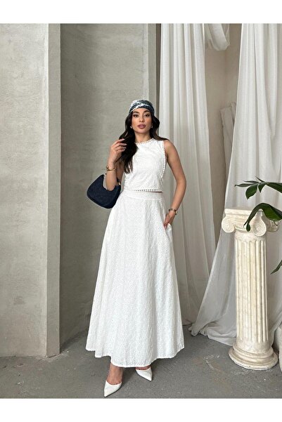 Ekim Store Scalloped Lace Detailed Blouse Skirt Set