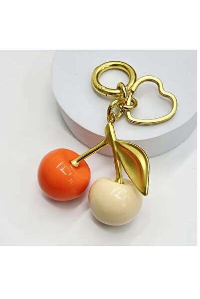 mos&more Turuncu Kiraz Çanta Süsü Aksesuarı Anahtarlık, Araba Süsü,Çanta charmı