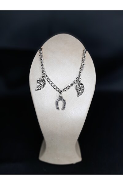 makadi خلخال رمز الحظ باللون الفضي القديم - تفاصيل حدوة الحصان وأوراق الشجر