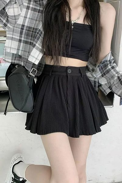 Köstebek Pleated Buttoned Black Mini Short Skirt