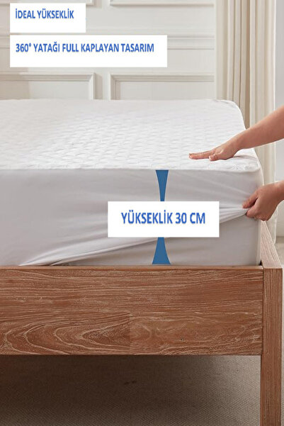 zenginhome %100 Pamuk Kapitone Fitted Full Kenar Sıvı Geçirmez Yatak Koruyucu Alez Tek-çift Kişilik-beyaz