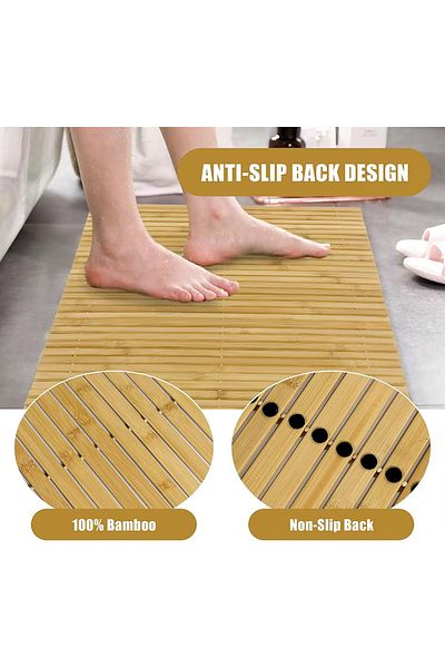 Snow Homs Bamboo Bath Mat Anti-Slip Washing Machine Cover Kitchen Dish Mat Waterproof 45X75