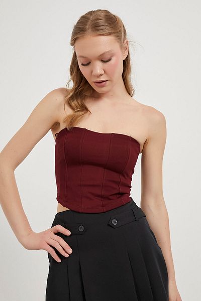 Arma Life Women's Off Shoulder Strapless Basic Tight Burgundy Crop Body