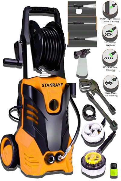 stanrayf Alman Yüksek Basınçlı Araç Oto Bahçe Yıkama Makinesi 210 Bar Max Köpük Haznesi + Tazyikli Fırça