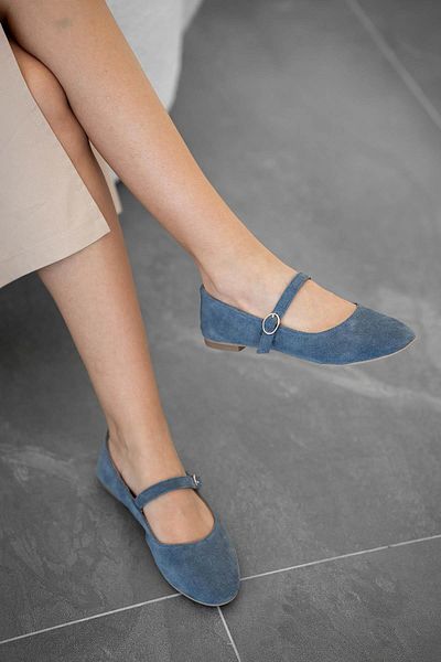 Parponi Desni Banded din piele naturală din piele intoarsa balerini albastru denim