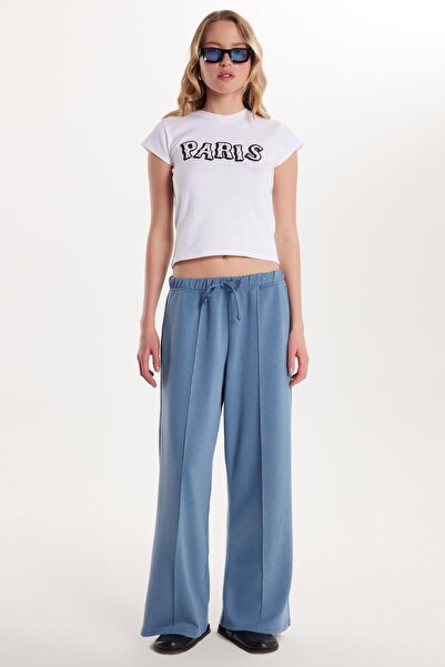 Tudors Women's Modal Fabric Slim Fit Slim Fit Elastic Waist Lace up Blue Trousers