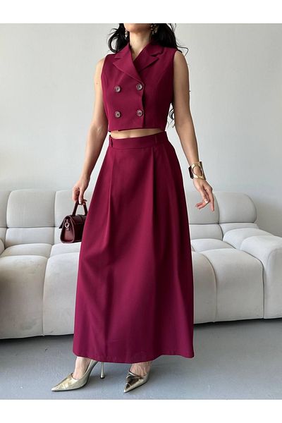 Ekim Store Buttoned Double Breasted Collar Double Blazer Vest and Skirt Suit