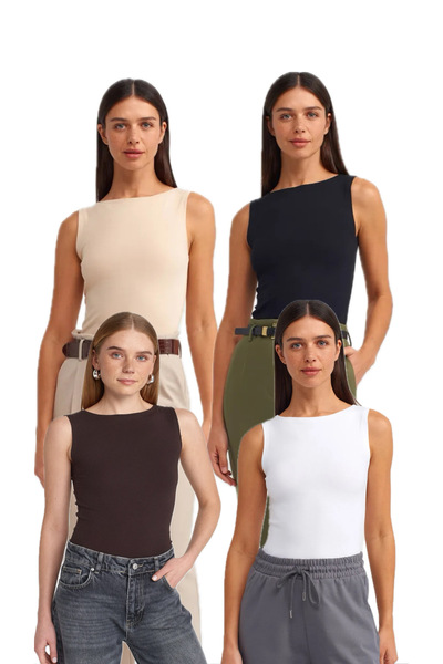 Bukamiss Barcă 4 bucăți fără mâneci Ball-Negru Crem Alb Maro