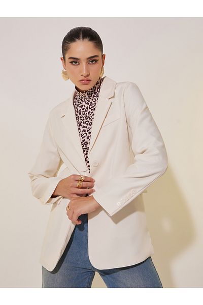 Styli Solid Long Sleeve Button Blazer