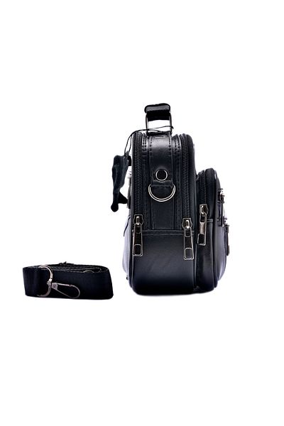 derius Small Size Black Horizontal Men's Hand and Shoulder Bag with Steel Case (Genuine Leather)