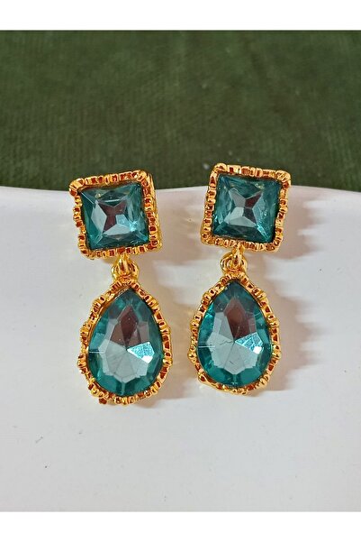 mos&more Yeşil Taşlı Gold Kadın Küpe