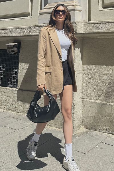 VAGGON Women's Mix Lined Blazer Jacketshorts Skirt Bag and Crop Blouse Set Feel the Vibe V00005 V00005