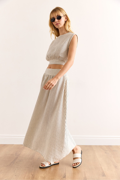 Olalook Γυναικεία μπλούζα μουσελίνας με μαύρη ρίγα με έξι ρίγες στο κάτω μέρος BLZ-19002990