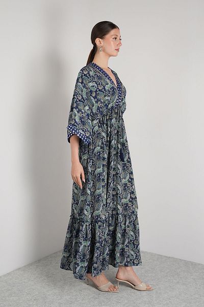 NAVAJO Indian Silk Dress Navy Blue Standard Size