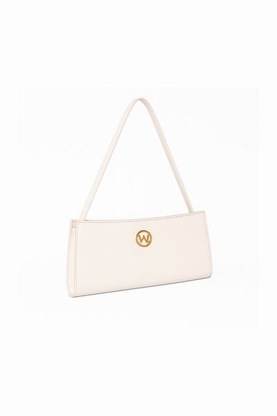VAGGON Women's Cream Shiny Baguette Bag V00008-C