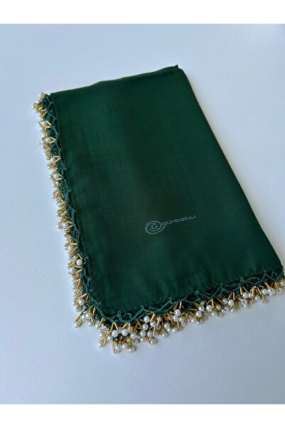 BENLİ Inci Boncuklu Gold El Oyalı Eşarp Yazma 100x100cm