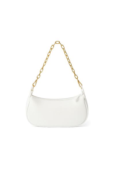 VAGGON Women's White Chain Strap Baguette Bag V00007-C