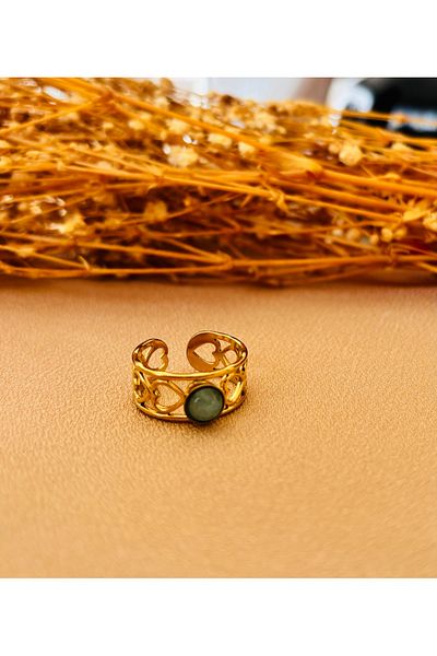 Markiz Takı Khaki Stone Steel Adjustable Ring
